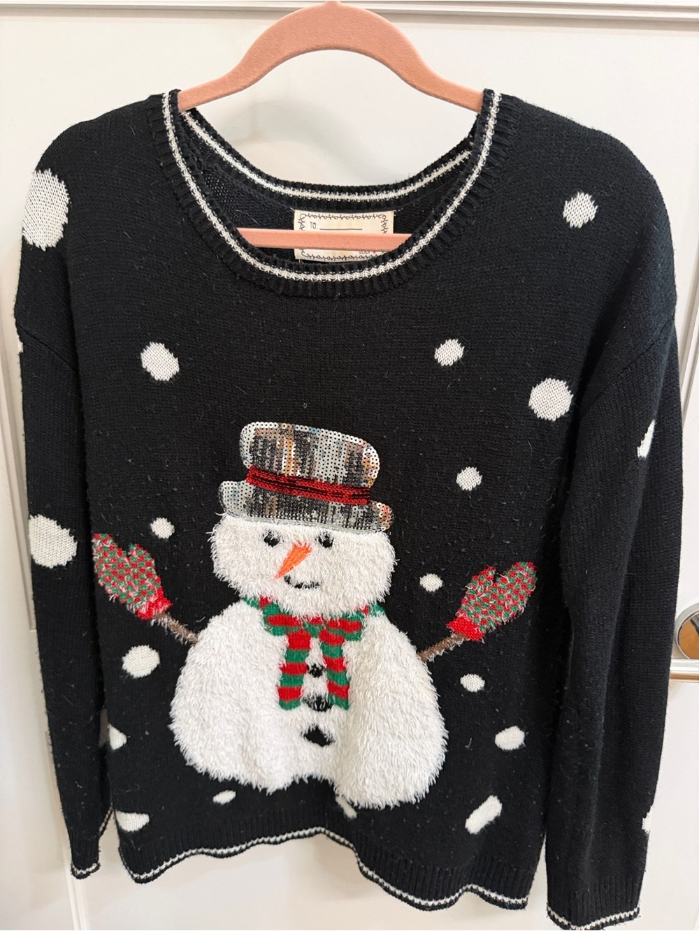 Black Snowman Holiday Sweater - Women's Cozy Knit